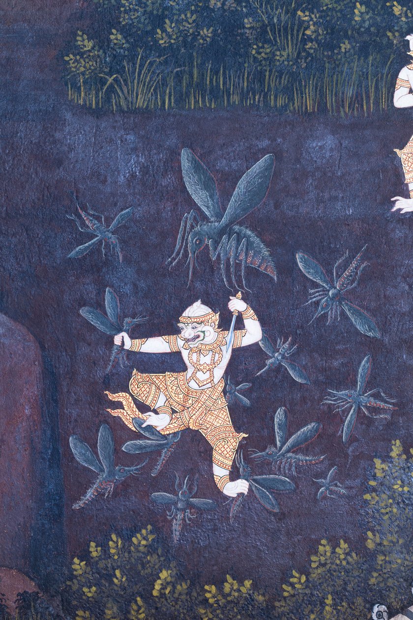 Cenas murais representando o Ramayana em Wat Phra Kaeo, o Grande Palácio Real, Banguecoque, Tailândia de Thai School