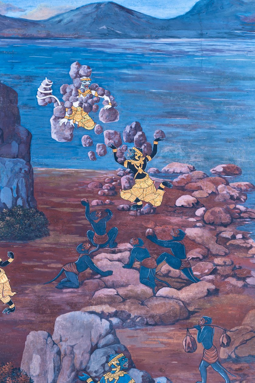 Cenas murais representando o Ramayana em Wat Phra Kaeo, o Grande Palácio Real, Banguecoque, Tailândia de Thai School