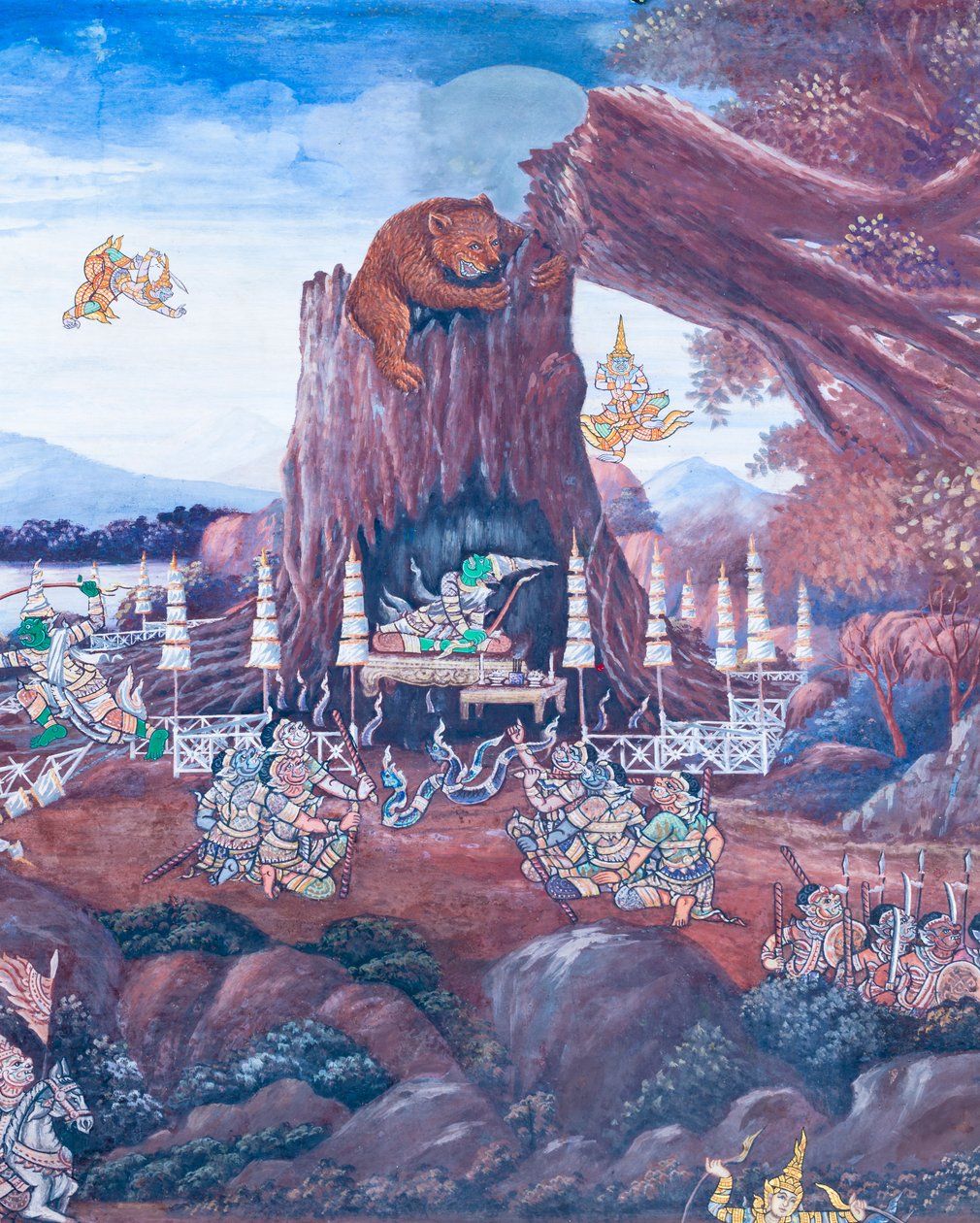 Cenas murais representando o Ramayana em Wat Phra Kaeo, o Grande Palácio Real, Banguecoque, Tailândia de Thai School