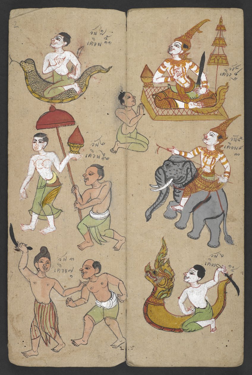 Ou 16455 f.2r, Animais do Zodíaco, de Phrommachat (pergaminho) de Thai School