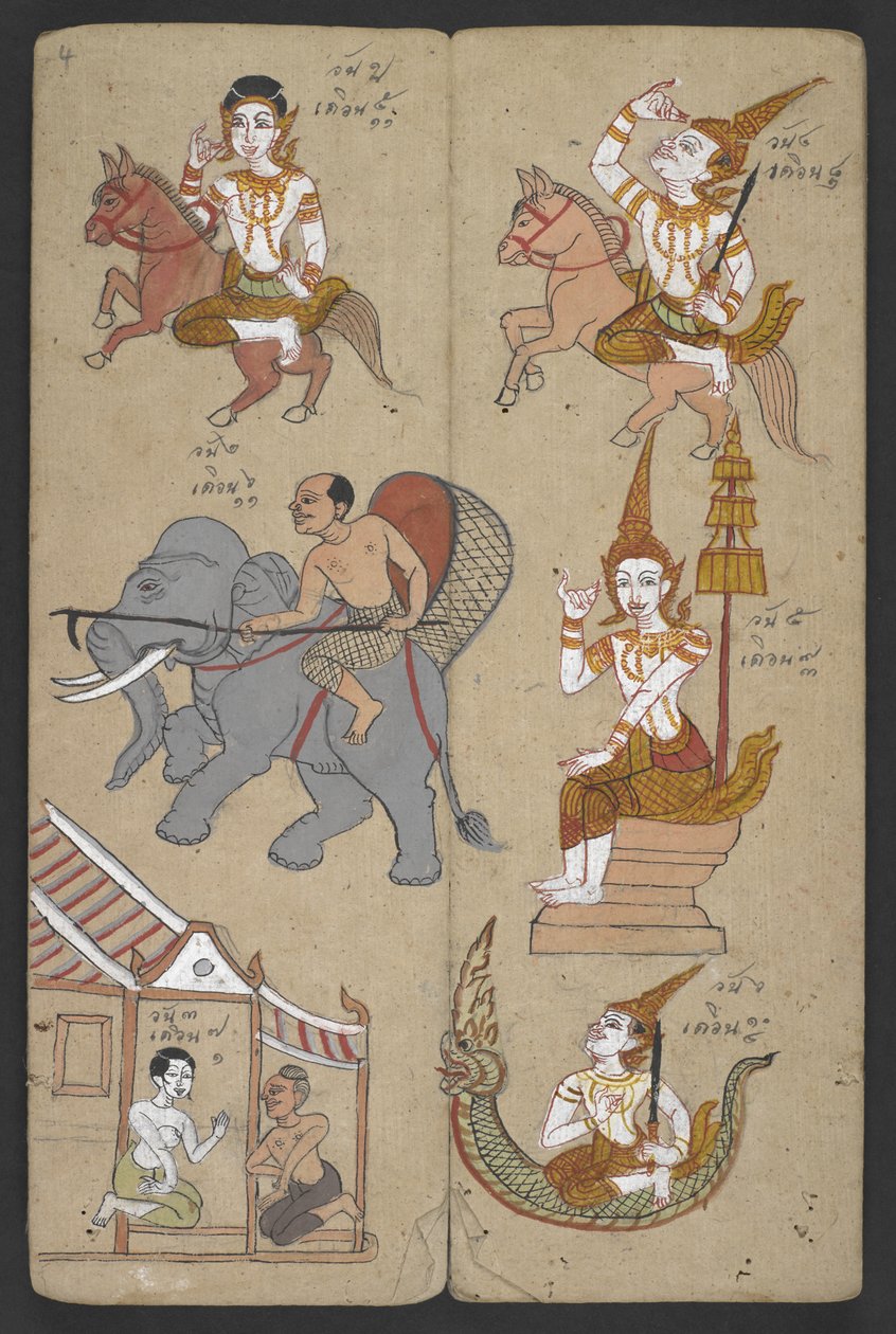 Ou 16455 f.4r, Animais do Zodíaco, de Phrommachat (pergaminho) de Thai School