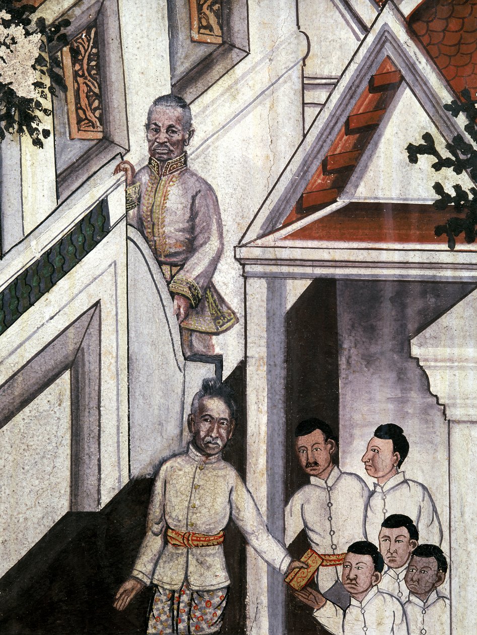 Retrato do rei Mongkut depois de fotografias (pintura de parede) de Thai School