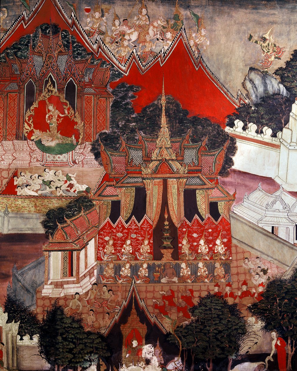 Cenas da vida de Buda, meados do século 19 (pintura de parede) de Thai School