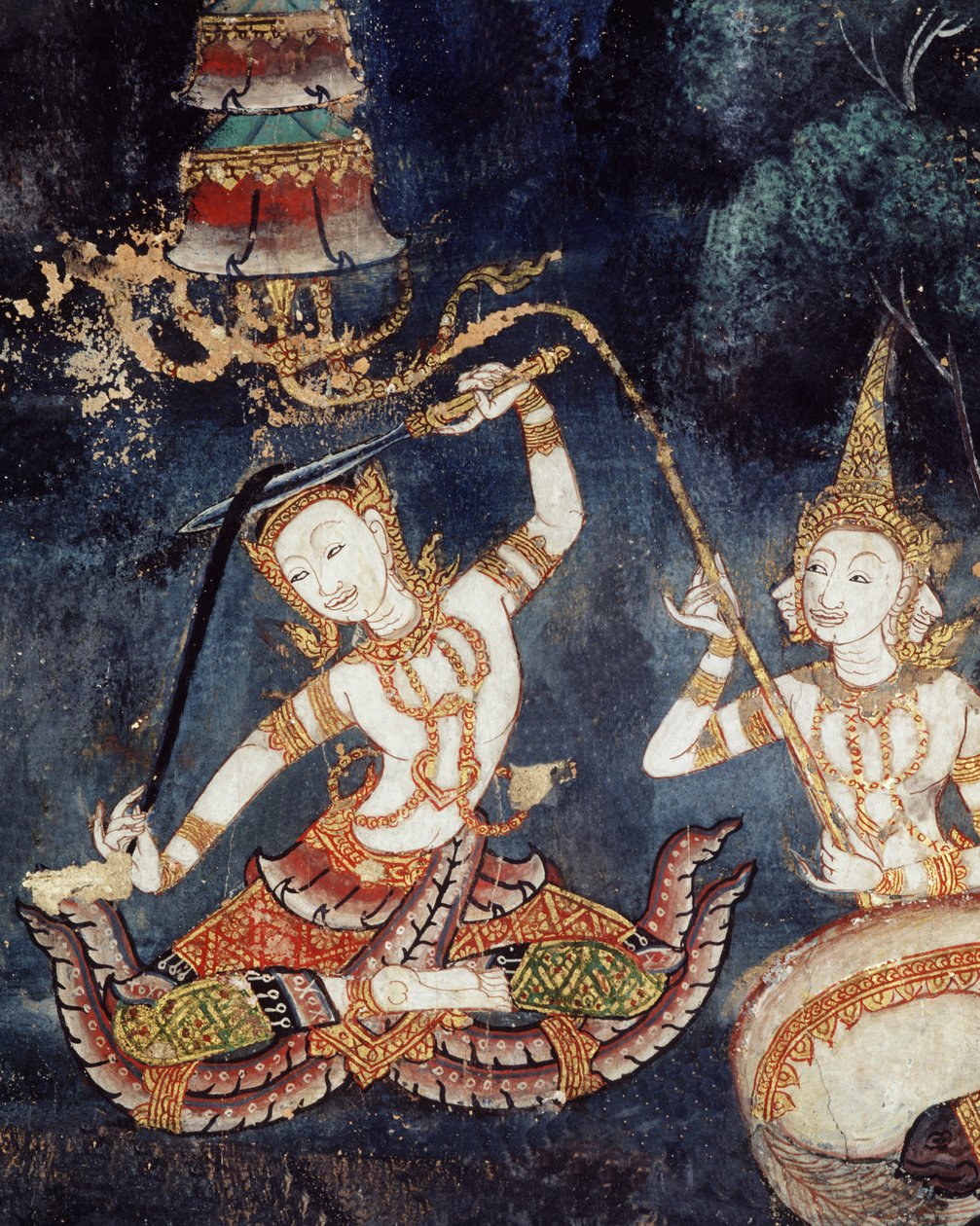 Siddhartha cortando seu cabelo (pintura de parede) de Thai School