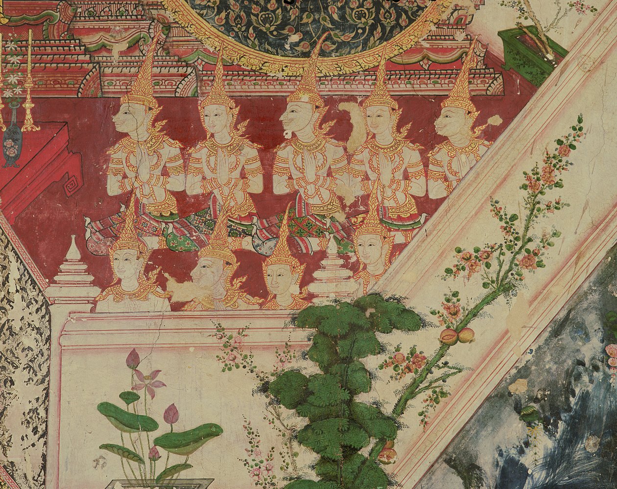 Seres sobrenaturais em adoração, Wat Suwannaram, Thonburi, 1831 de Thai School