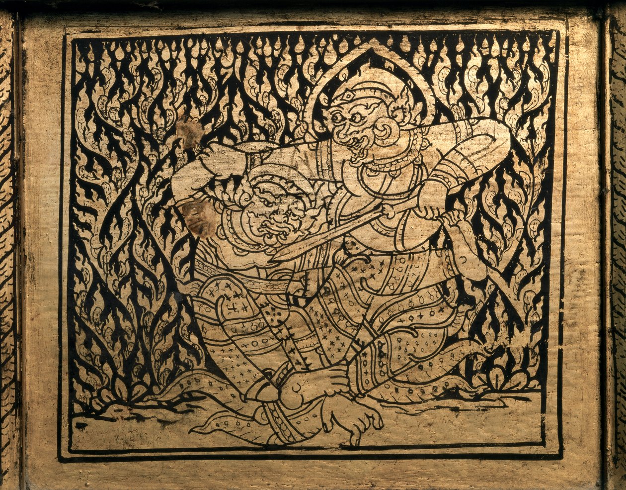 ARTE TAI: Um episódio do "Ramayana". Armário de livros, ao estilo de Banguecoque. de Thai School