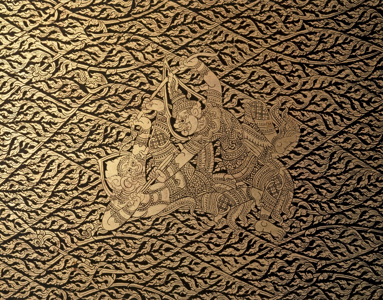 ARTE TAI: Um episódio do "Ramayana" com decoração de Kra Nak. Estojo para livros, Banguecoque St... de Thai School