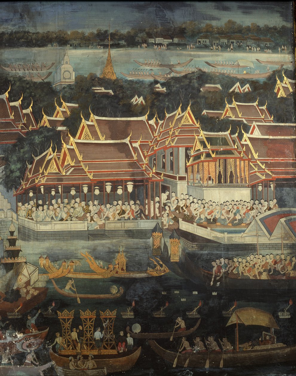 O festival de Loy Krathong, 1864 (pintura de parede) de Thai School