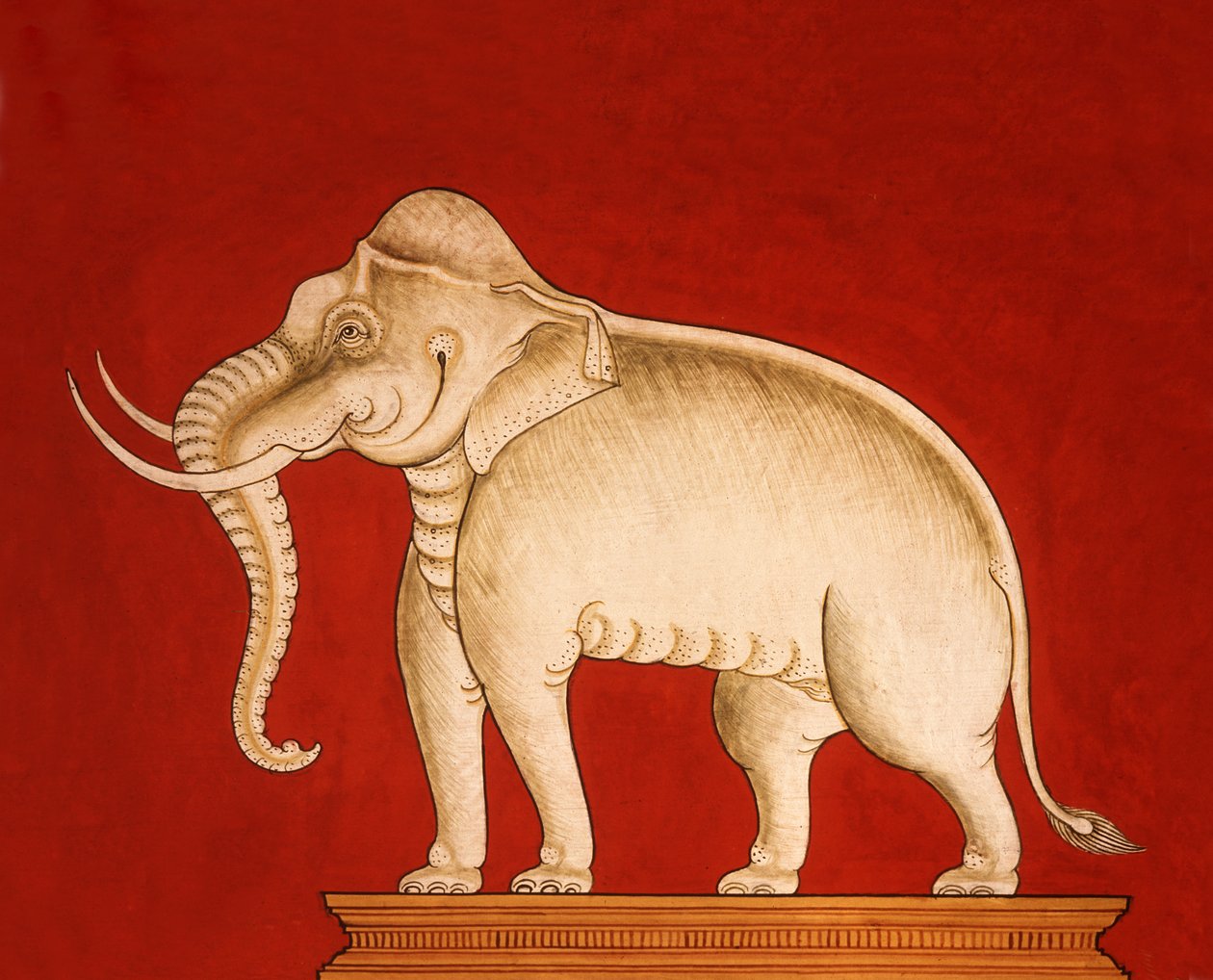 Elefante branco, página de um manuscrito sobre treinamento de elefante (wc no papel) de Thai School