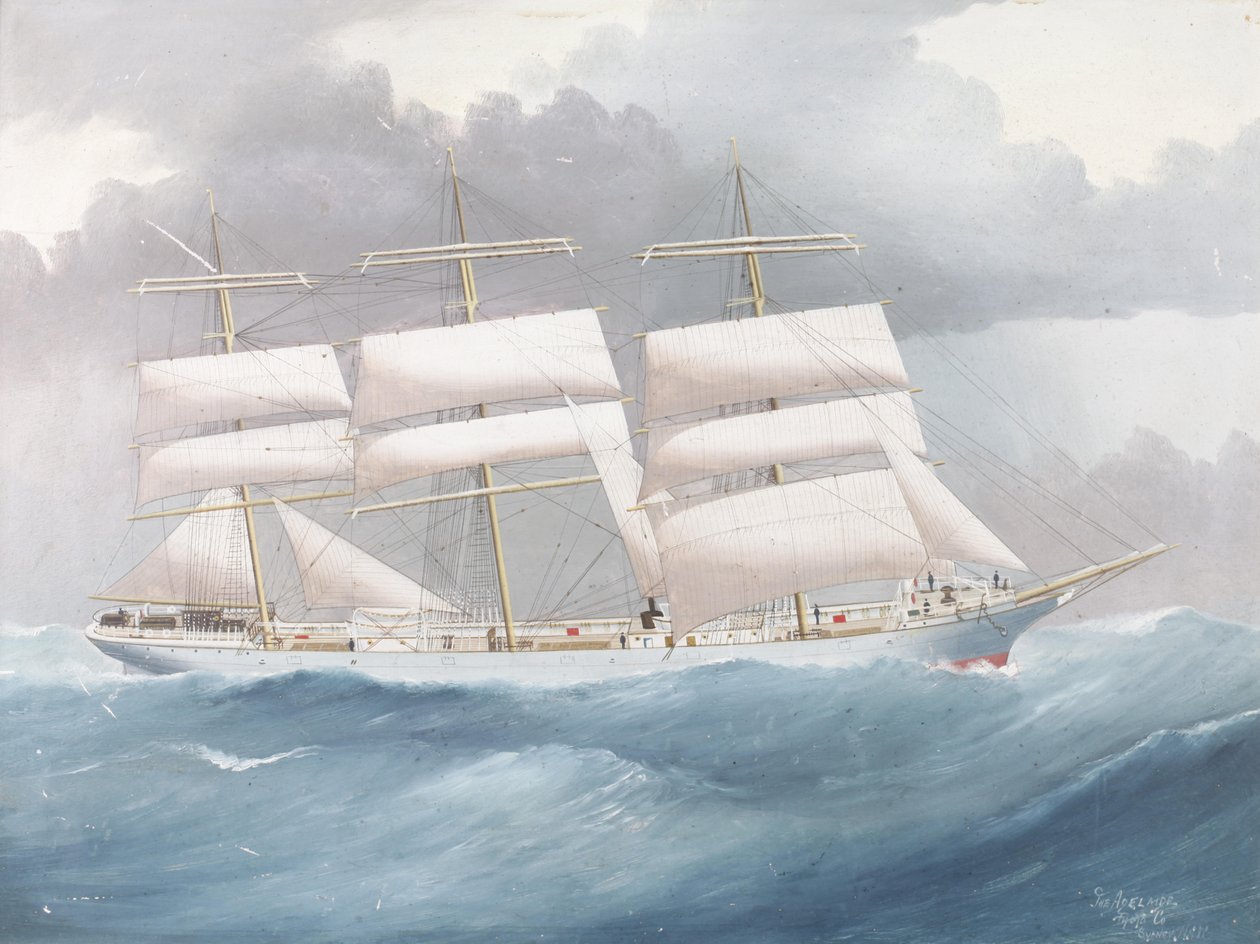 O navio de três mastros, Brynymor no mar de The Adelaide Photo Co. Manner of Reginald Arthur Borstel