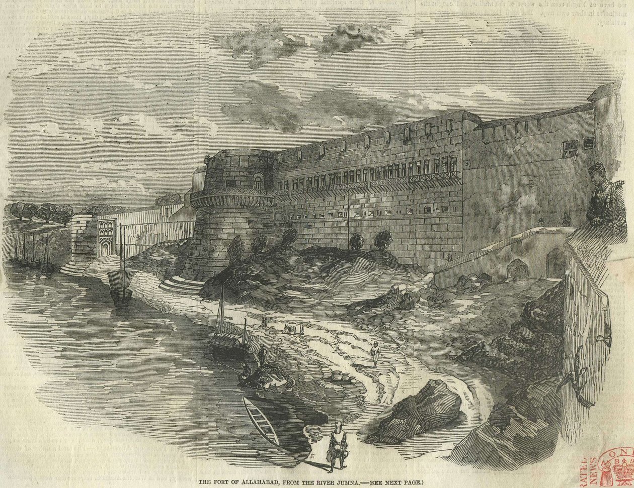 O Forte de Allahabad, a partir do rio Jumna. de The Illustrated London News