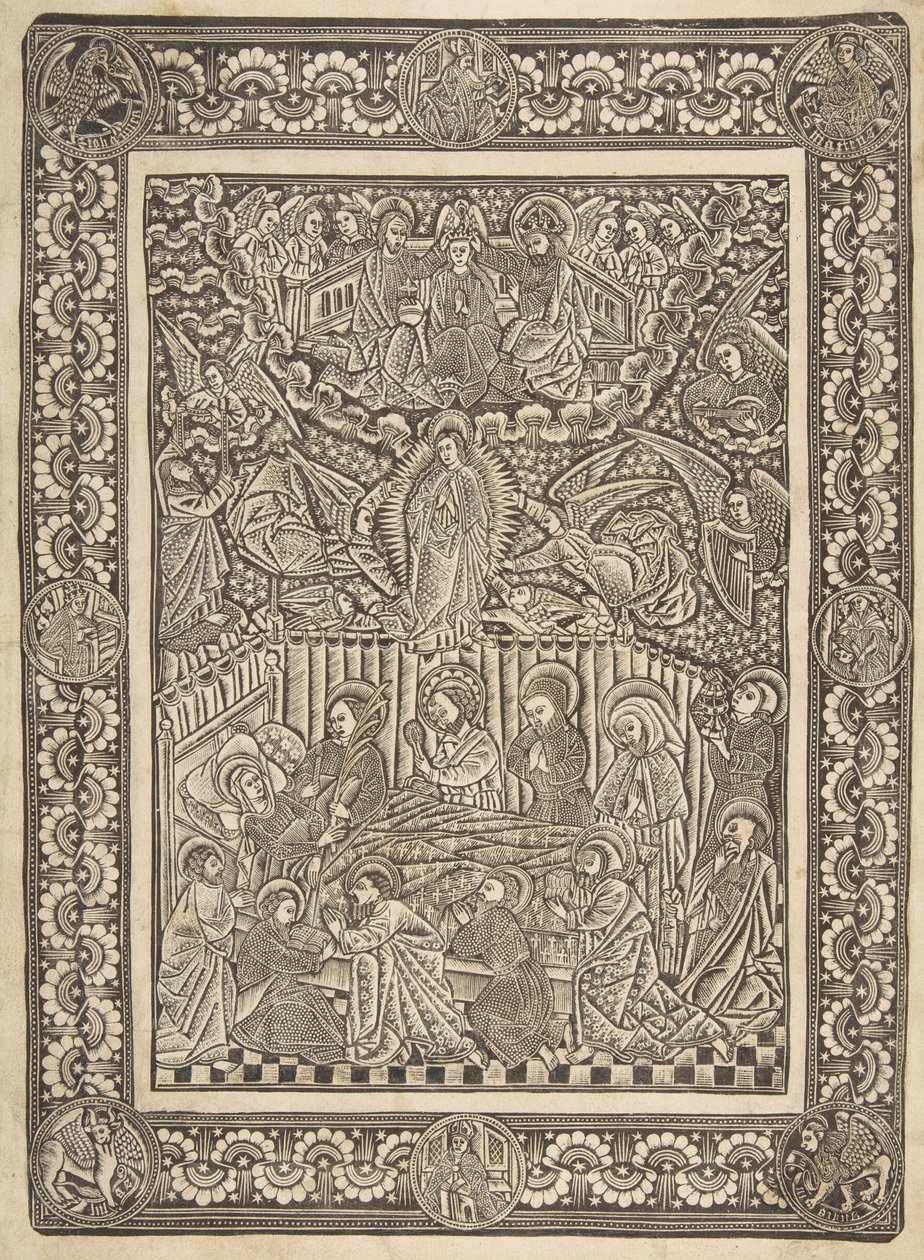 A Morte, Assunção e Coroação da Virgem, c. 1470-85. de The Master of the Mountainlike Clouds