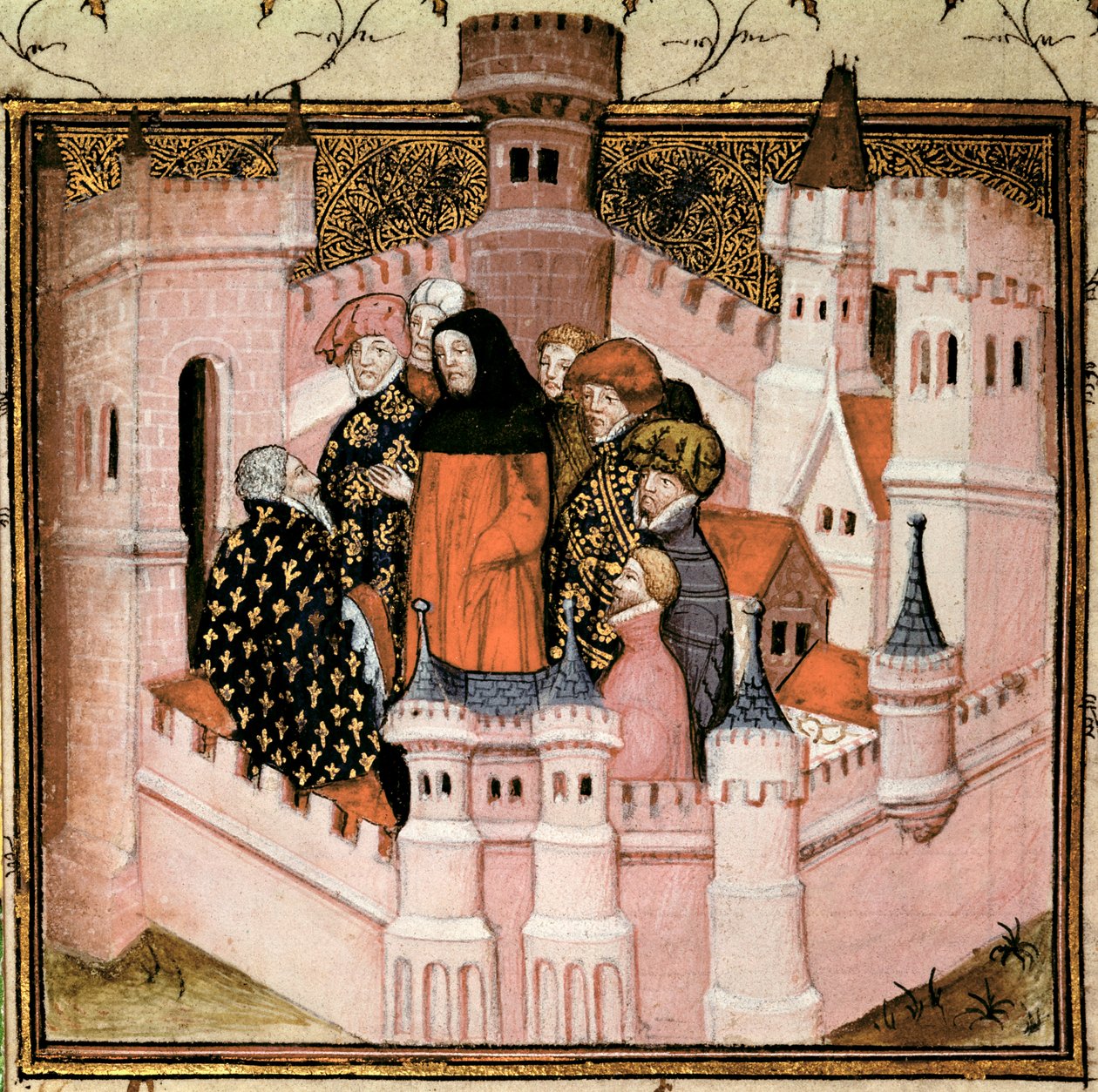 Harl 1319 f.37v Richard II recebendo o Conde de Northumberland em Conway, do 