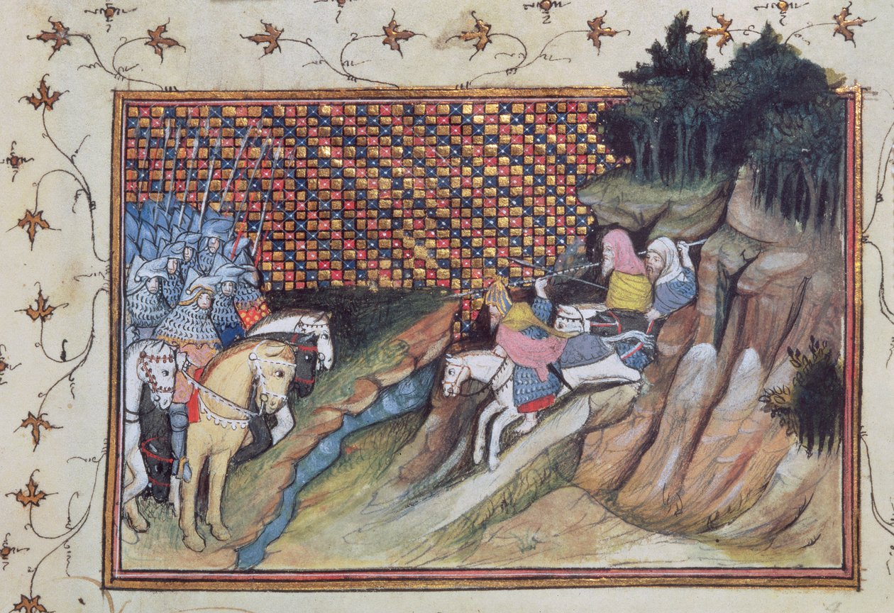 Harl 1319 f.9 MacNamara, o chefe irlandês vem conferir com o Conde de Gloucester, do 