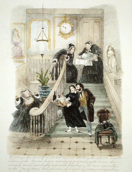 Ilustração da visitação de uma requintada de Londres para suas tias solteiras no país, publicado em 1859 (ver também 193200, 203630-31) de Theo Theo