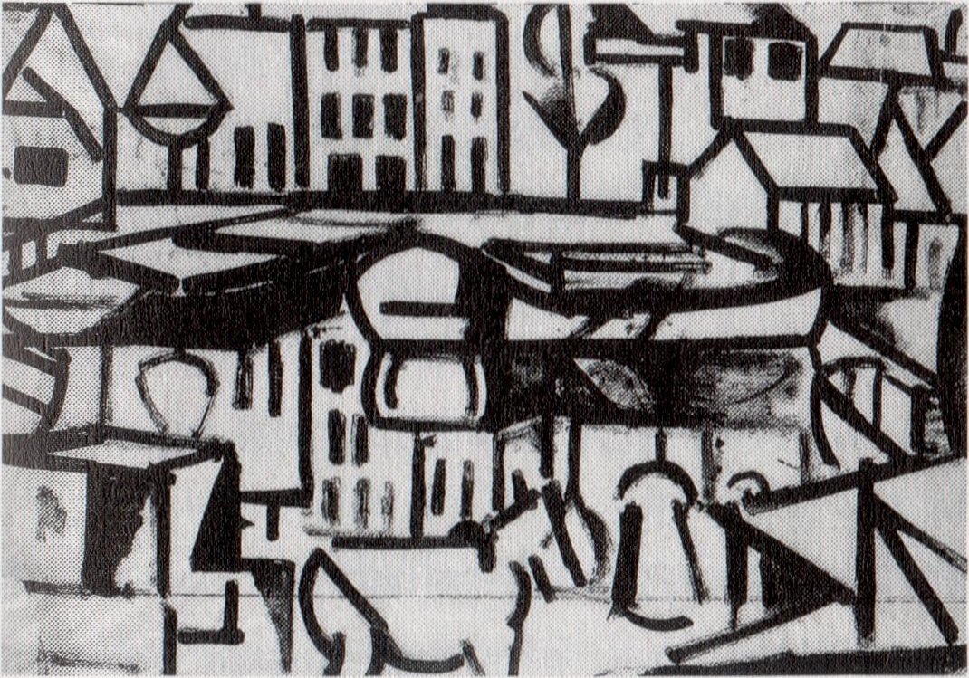 Paisagem urbana com barco Leiden de Theo van Doesburg