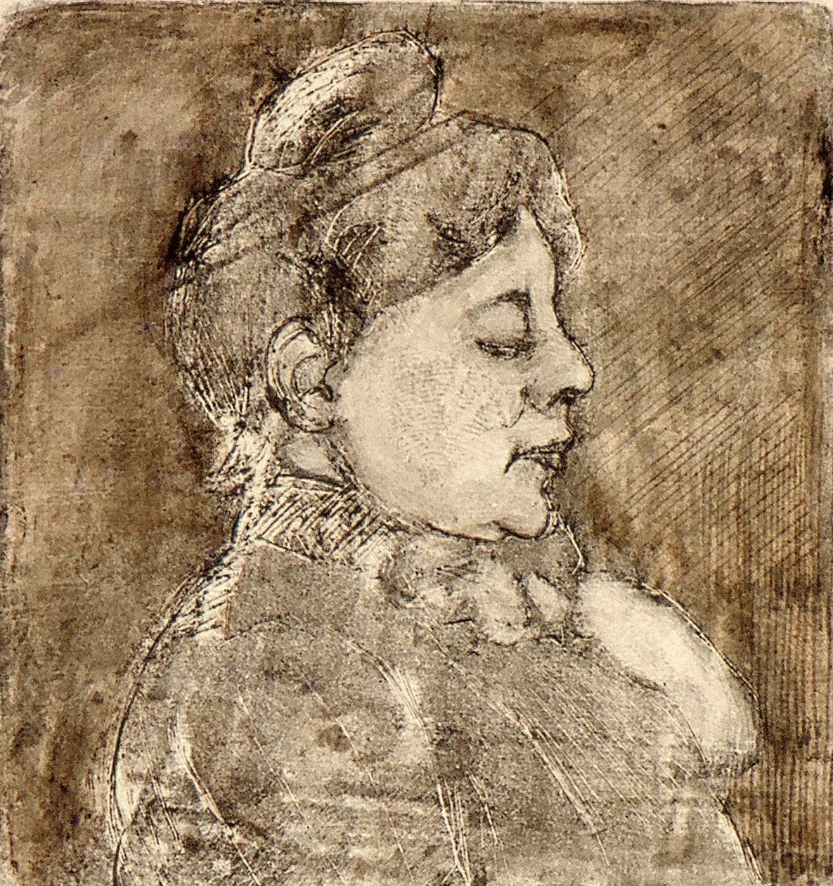 Retrato de Agnita Feis no perfil de Theo van Doesburg