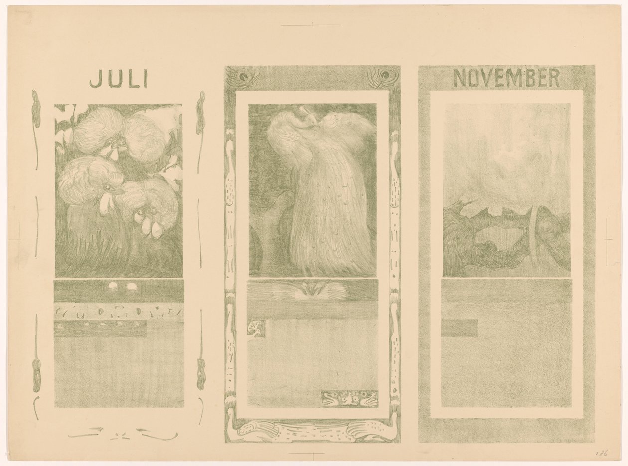 Calendários para julho, agosto e novembro de 1910 de Theo van Hoytema