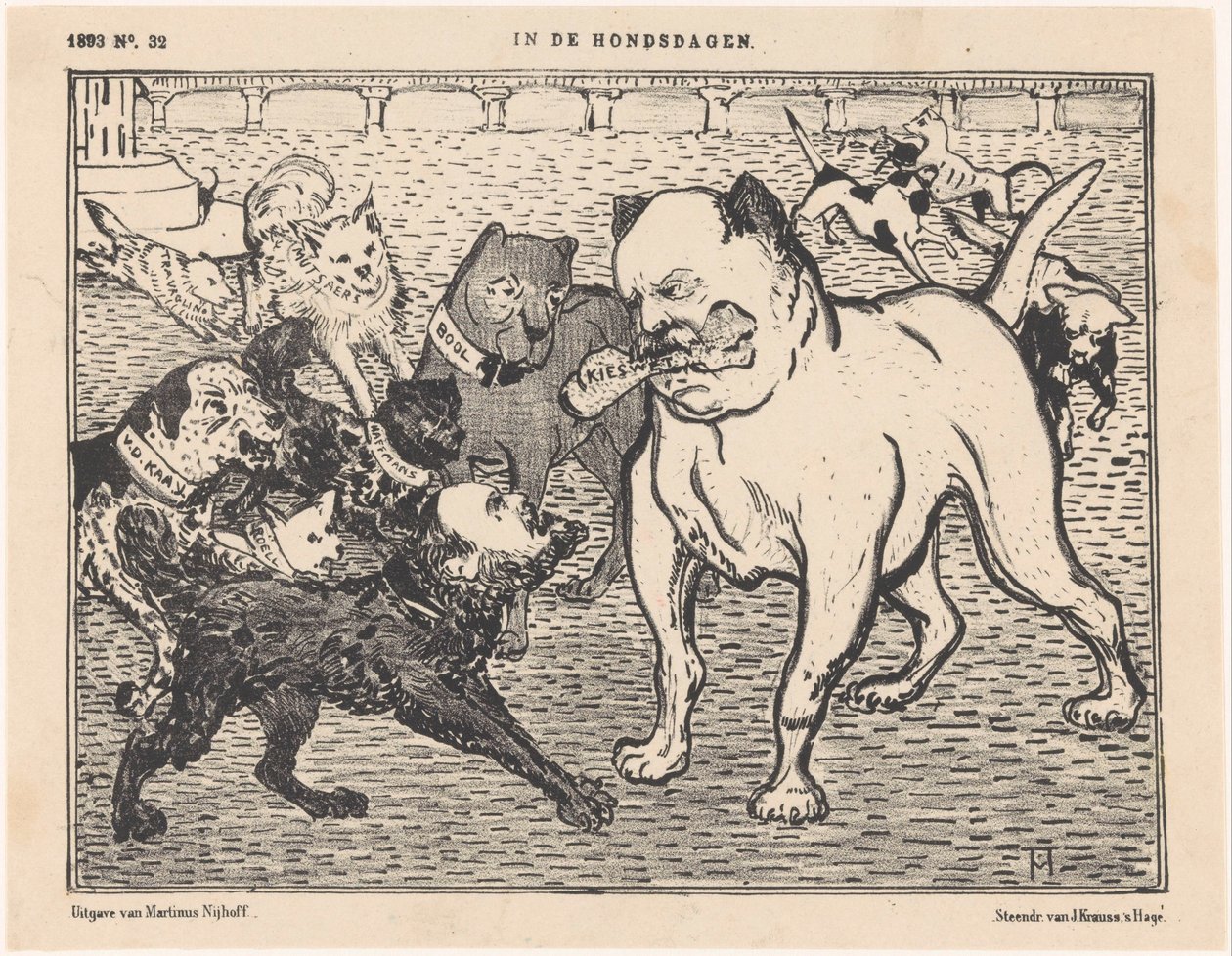 Cartum sobre a lei eleitoral de Johannes Tak van Poortvliet Nos Dias de Cão (título no objeto) de Theo van Hoytema
