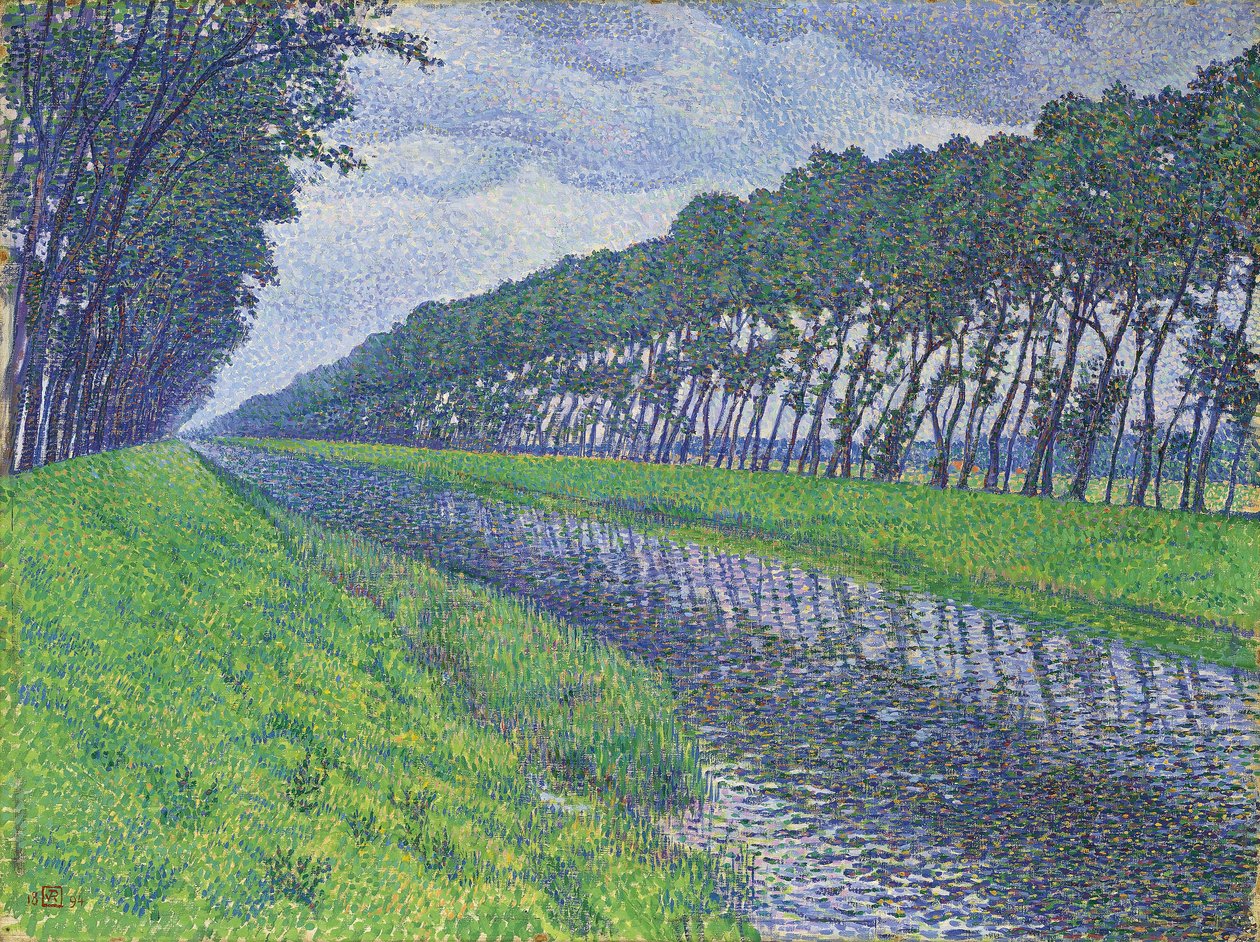 Canal em Flandres; O canal na Flandres com tempo triste, 1894 de Théo van Rysselberghe