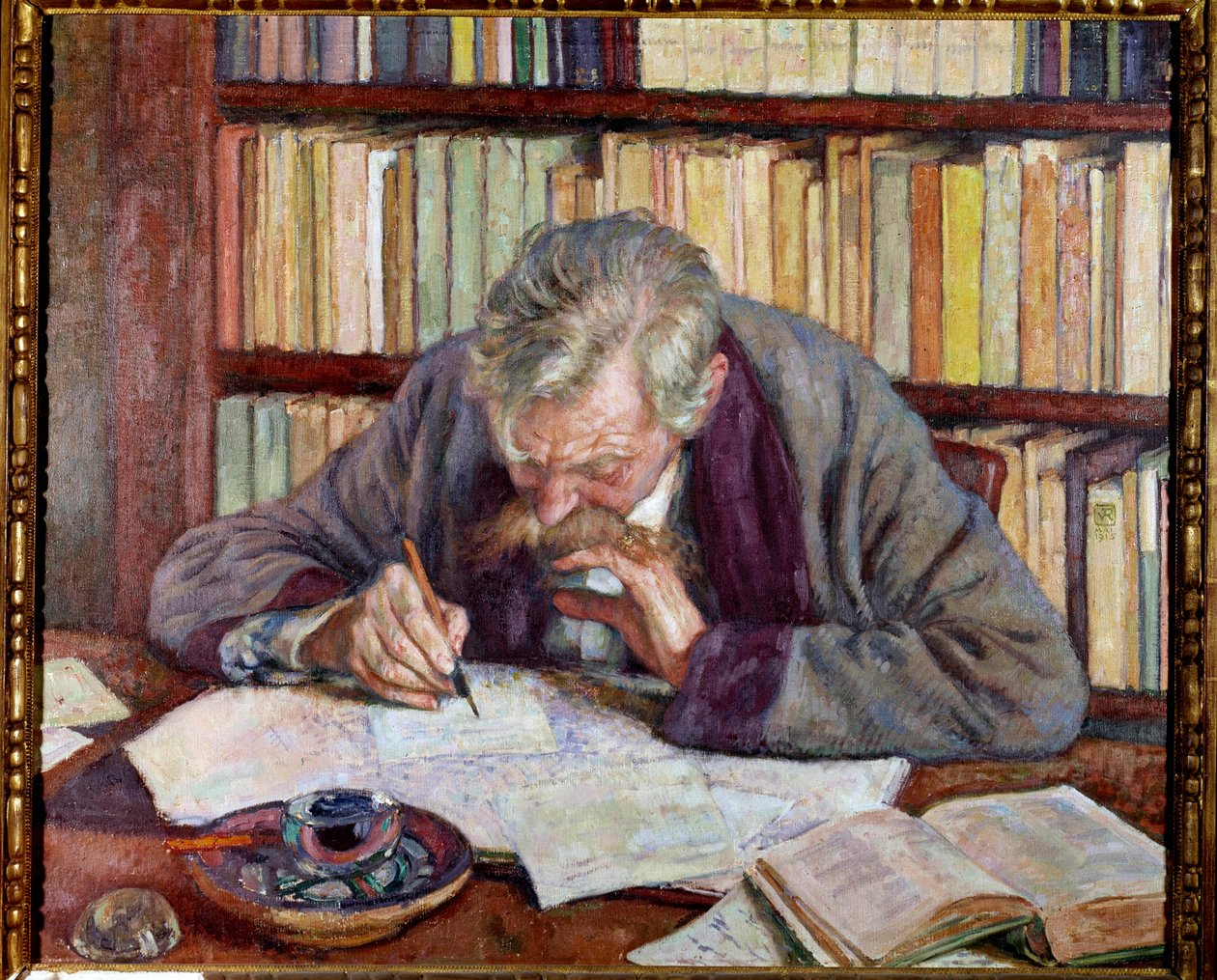 Retrato do poeta belga Emile Verhaeren (1885-1916) em seu escritório Pintura de Theodore Van Rysselberghe (1862-1926) Paris do século 20. Museu Municipal de Arte Moderna de Théo van Rysselberghe