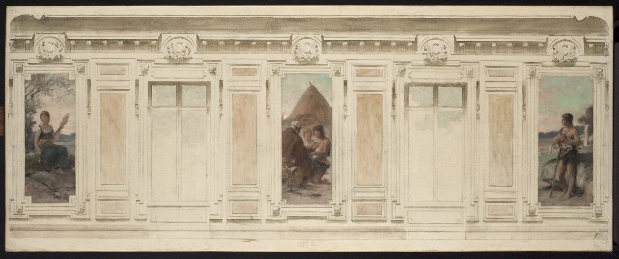 Esboço da sala de casamentos da Câmara Municipal de Courbevoie: Fileuse. O casamento. Berger, em 1884 (óleo sobre tela) de Theobald Chartran