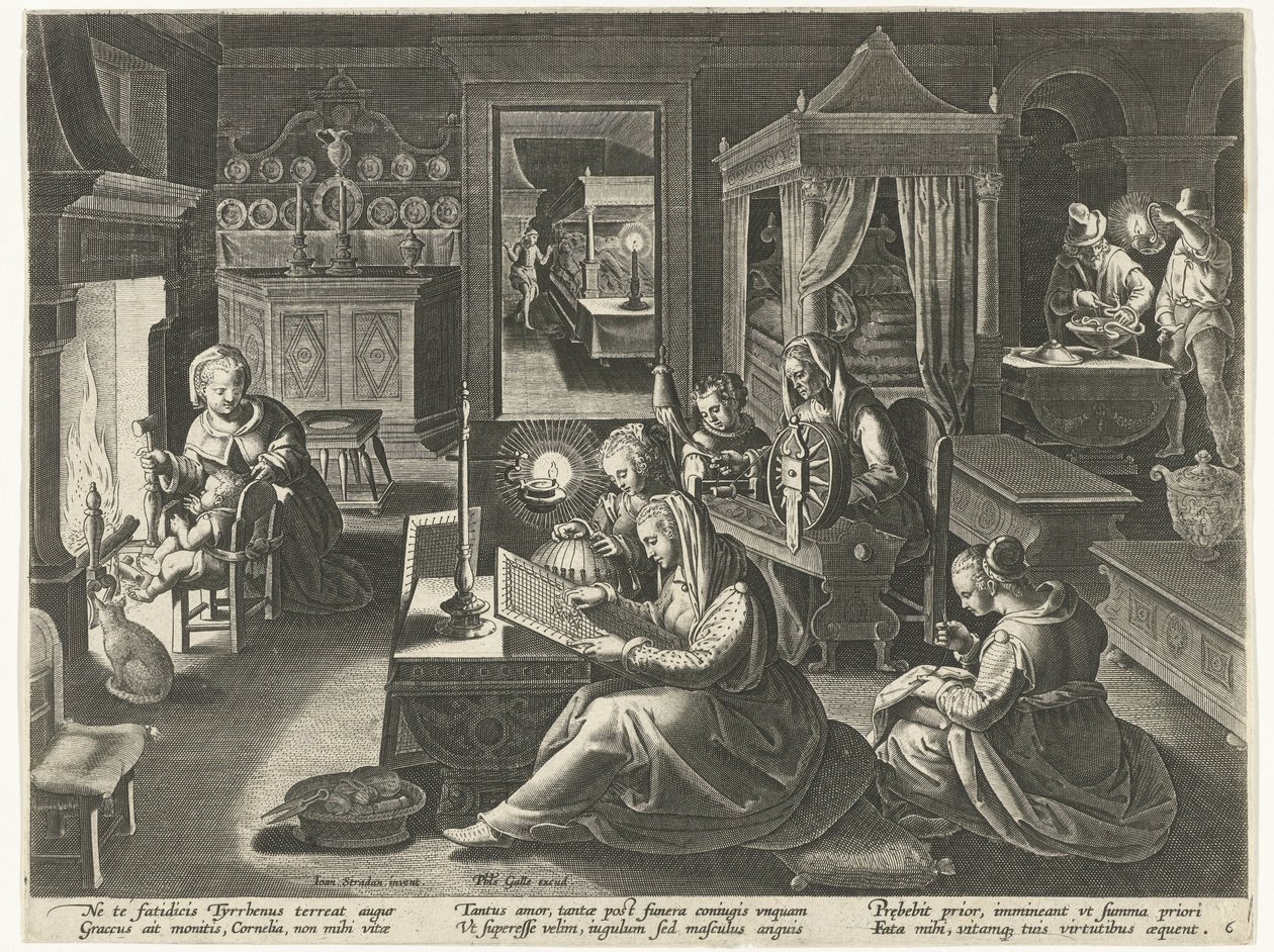 Cornélia, a mãe virtuosa dos Gracchi Mulheres romanas famosas (título da série) de Theodoor Galle