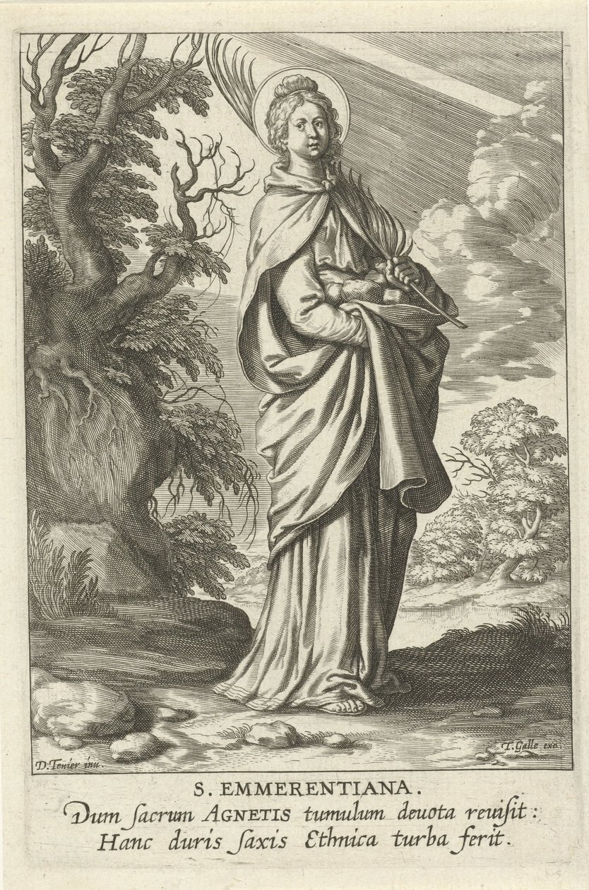 Heilige Emerenciana de Roma St. Emmerantiana (título no objeto) Feminino heiligen (título da série) Mirror Illuminated Virgin (título da série) de Theodoor Galle