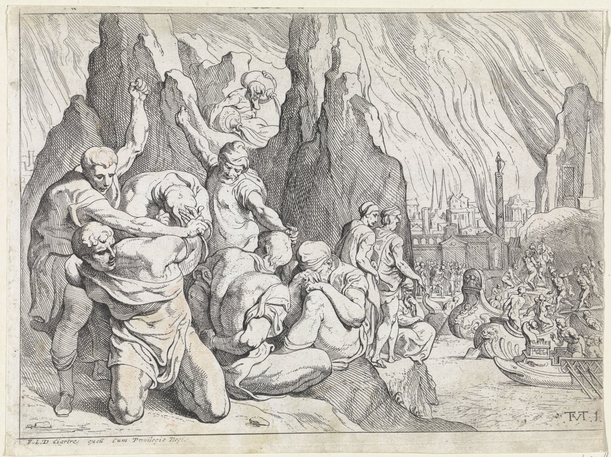 Os gregos embarcam após a queda de Tróia Os Trabalhos de Ulisses (título da série) de Theodoor van Thulden