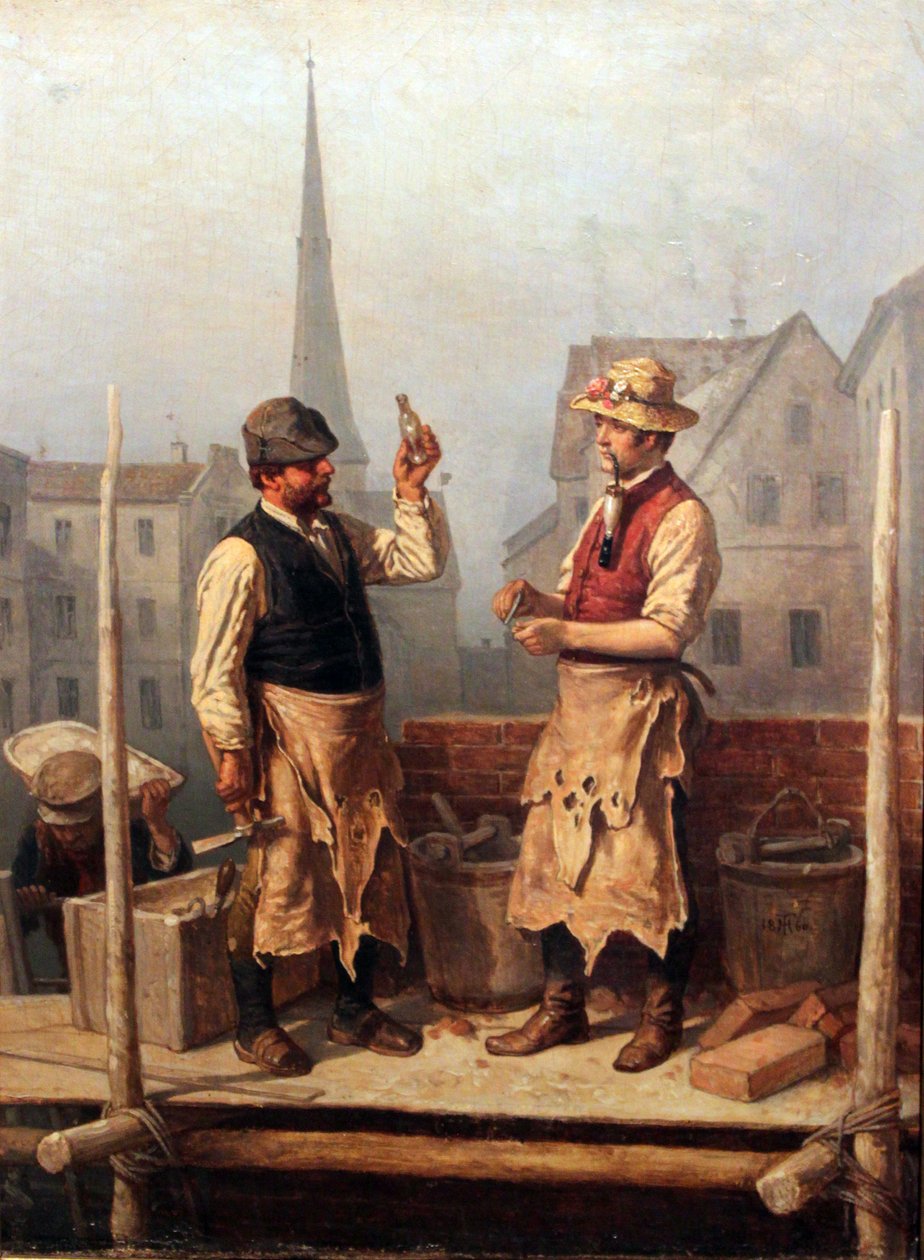 Maçons na construção da Red Town Hall, em Berlim de Theodor Hosemann