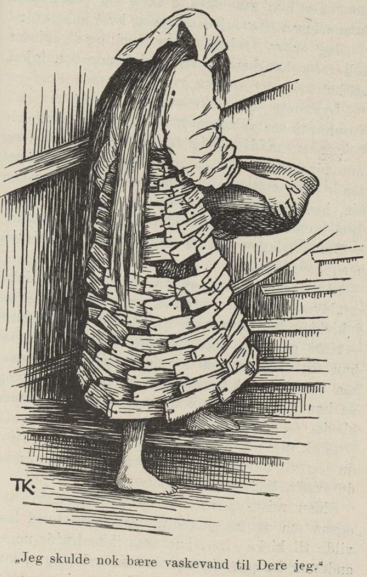 Kari Trstakk Katie Woodencloak, em sua roupa de latina, diz que eu ia trazer água para você de Theodor Kittelsen
