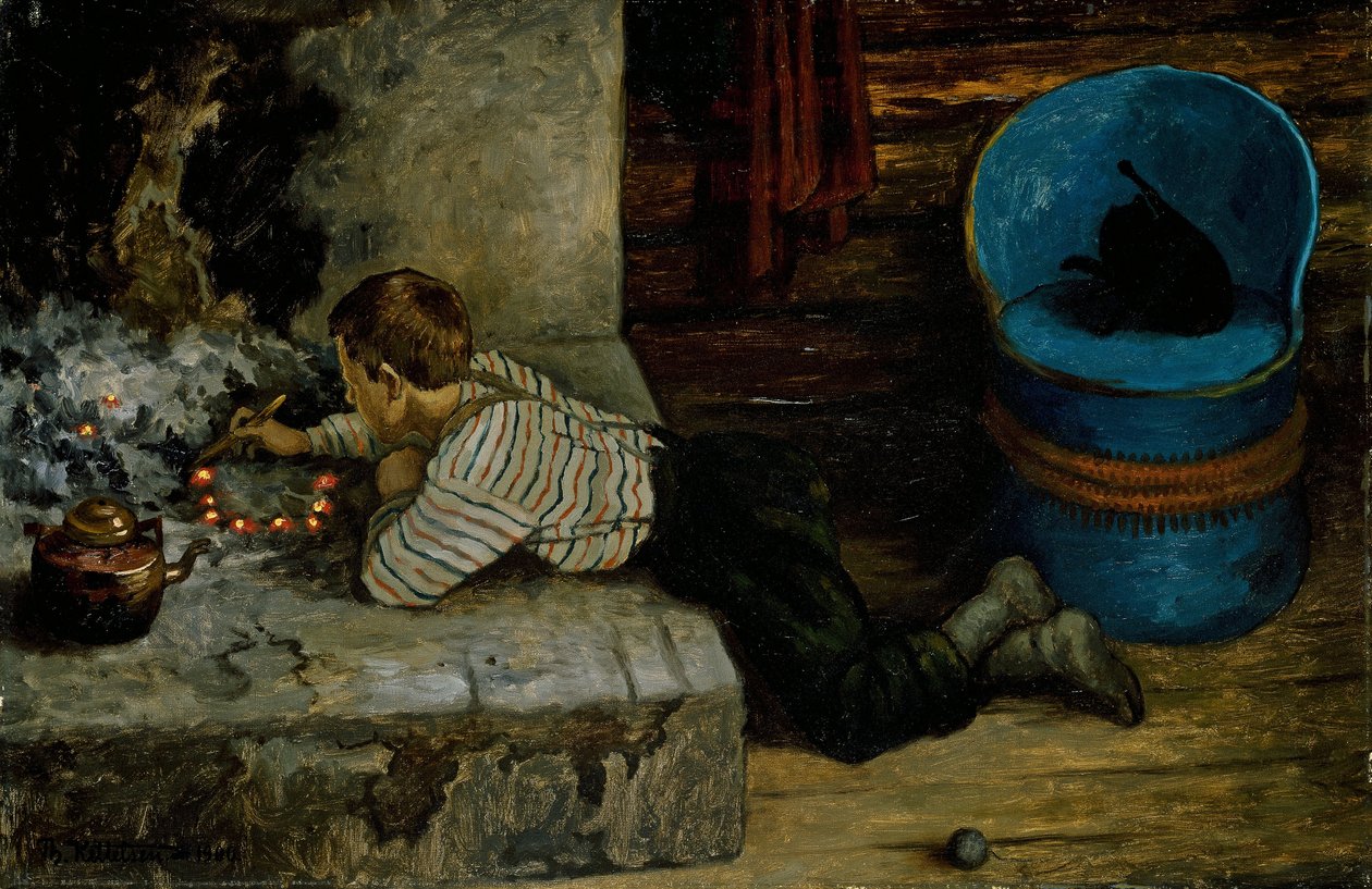 O Ash Lad cutucando nas cinzas de Theodor Kittelsen