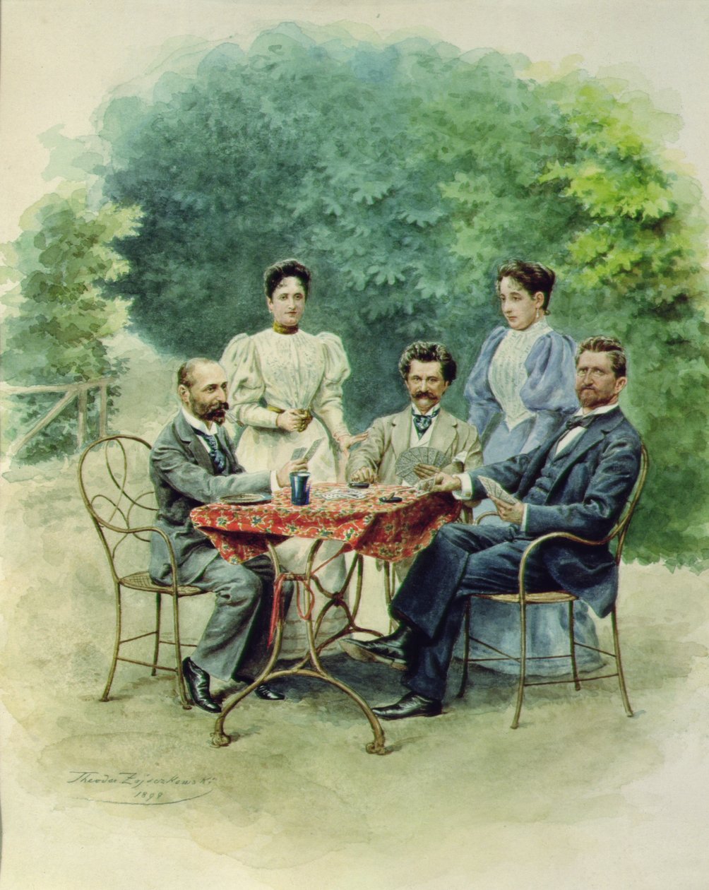 Um jogo de cartas de Tarrock com Johann Strauss em Bad Ischl, 1898 de Theodor Zajaczowski