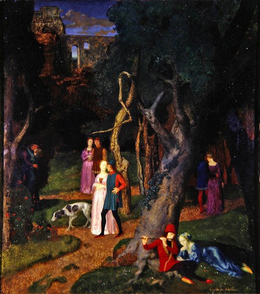 The Decameron, The Garden of the Villa (óleo sobre painel) de Theodor Baierl