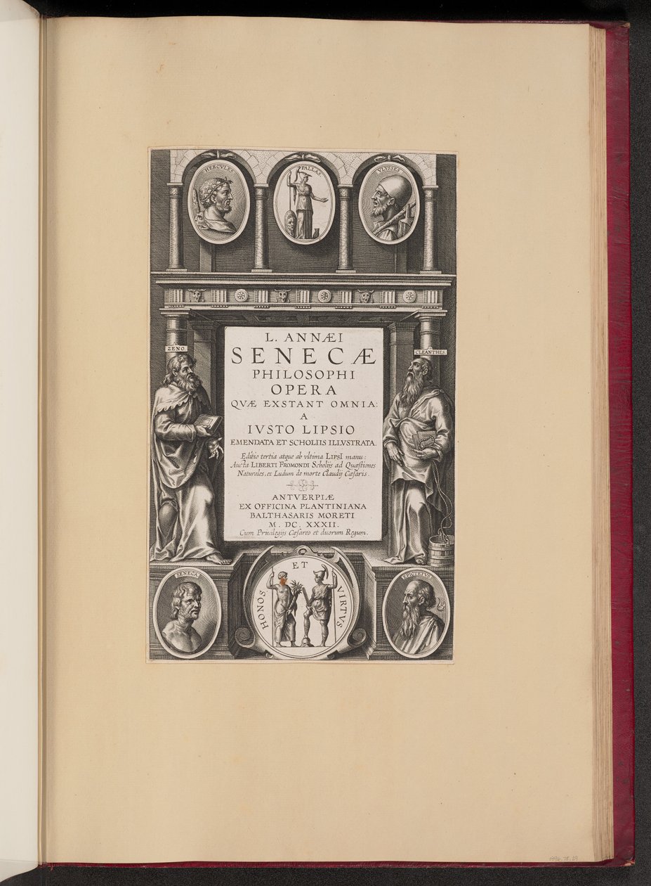 Página de rosto para L. Annaei Senecae Philosophorum Opera quae extant omnia de Ivisto Lipsius de Theodor Galle