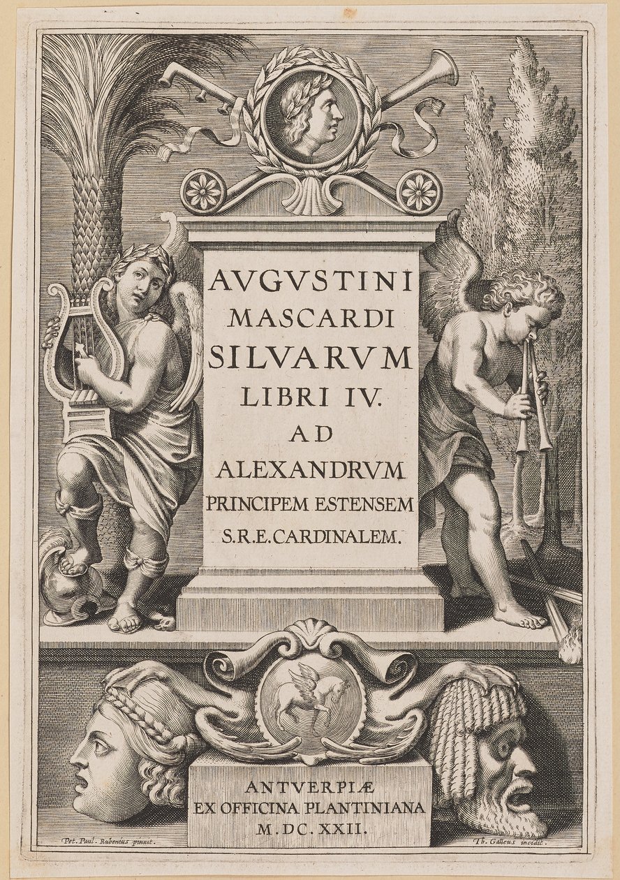 Página de rosto para Agostino Mascardi, Silvarius de Theodor Galle after Sir Peter Paul Rubens