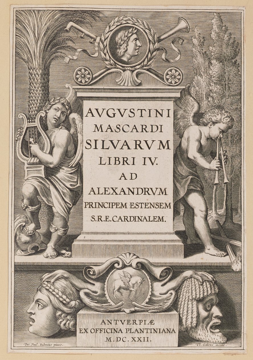 Página de rosto para Agostino Mascardi, Silvarium Libri IV de Theodor Galle after Sir Peter Paul Rubens