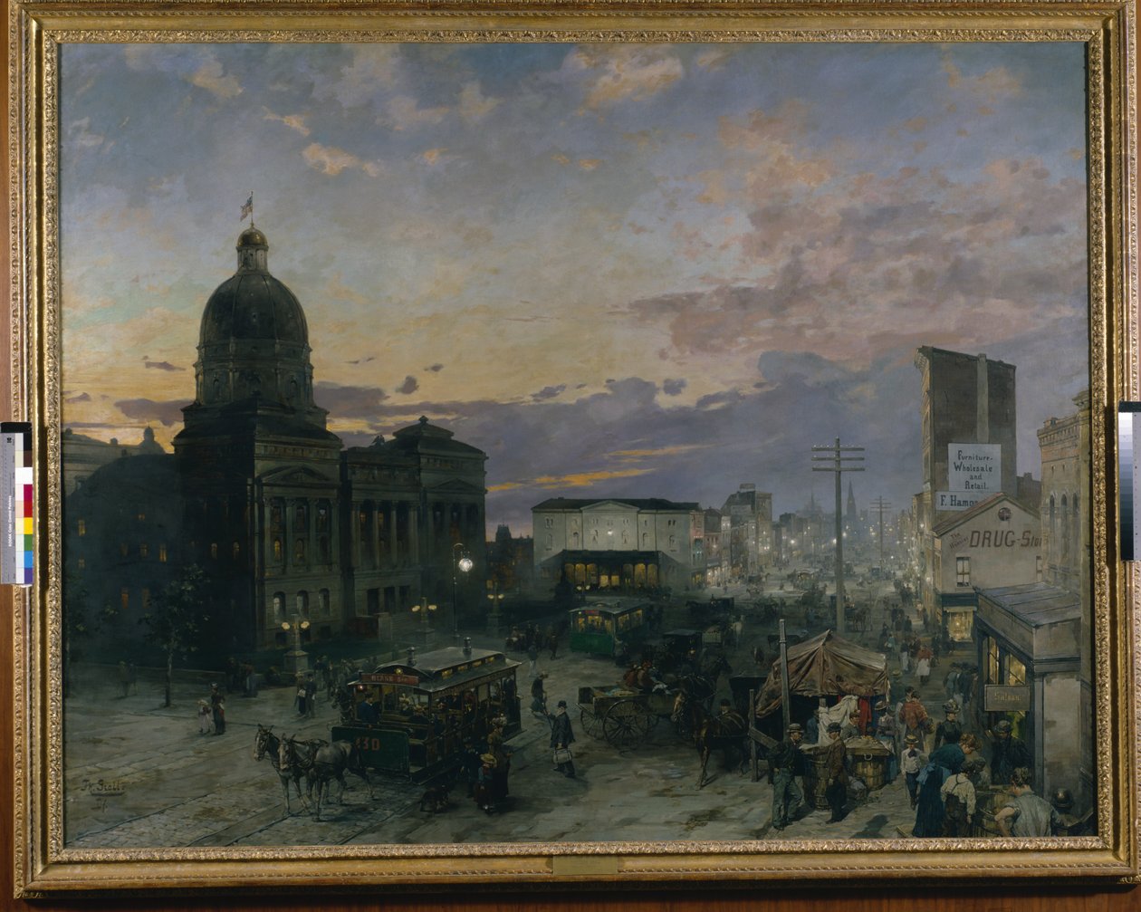Washington Street, Indianapolis At Dusk (petróleo sobre tela) de Theodor Groll
