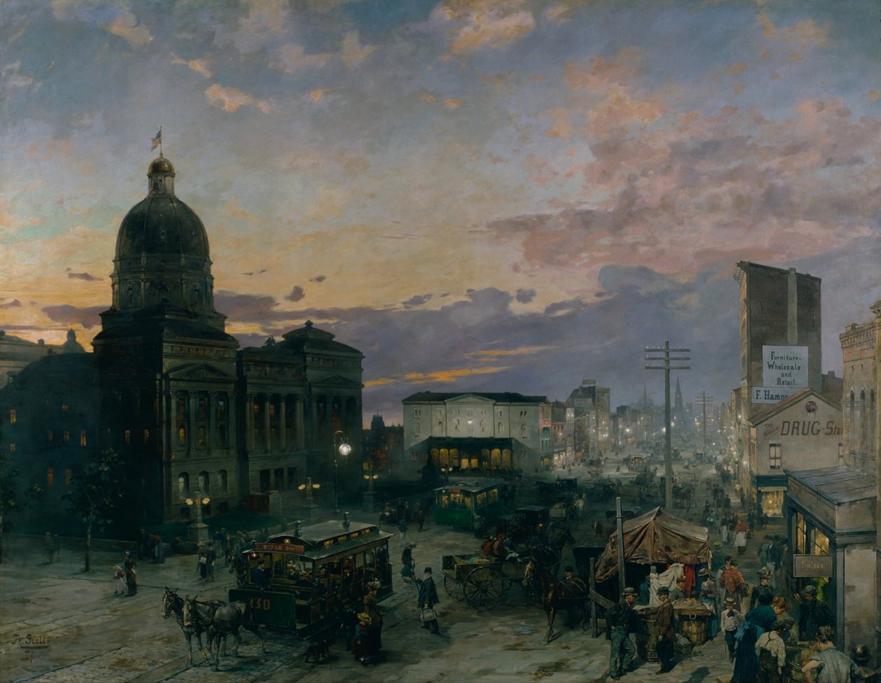 Washington Street, Indianápolis ao entardecer de Theodor Groll