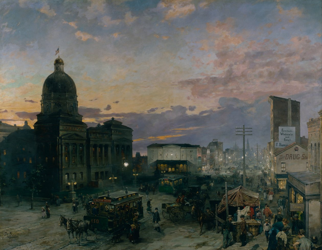 Washington Street, Indianápolis ao entardecer, 1892-1895 de Theodor Groll