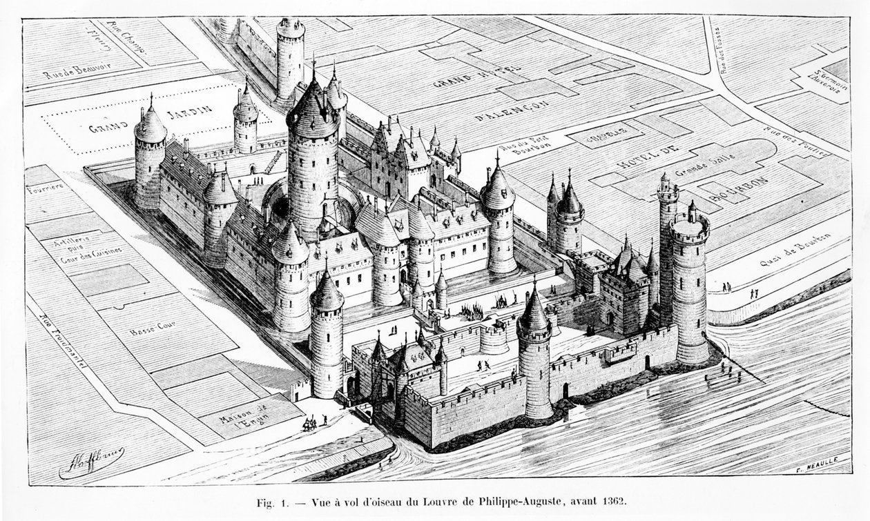 Visão panorâmica do Louvre durante o reinado de Carlos V (1464-1880), 1882 de Theodor Josef Hubert Hoffbauer