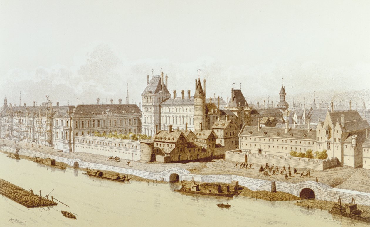 O Louvre e o Hôtel du Petit-Bourbon em 1622 durante o reinado de Luís XIII, 1885 de Theodor Josef Hubert Hoffbauer