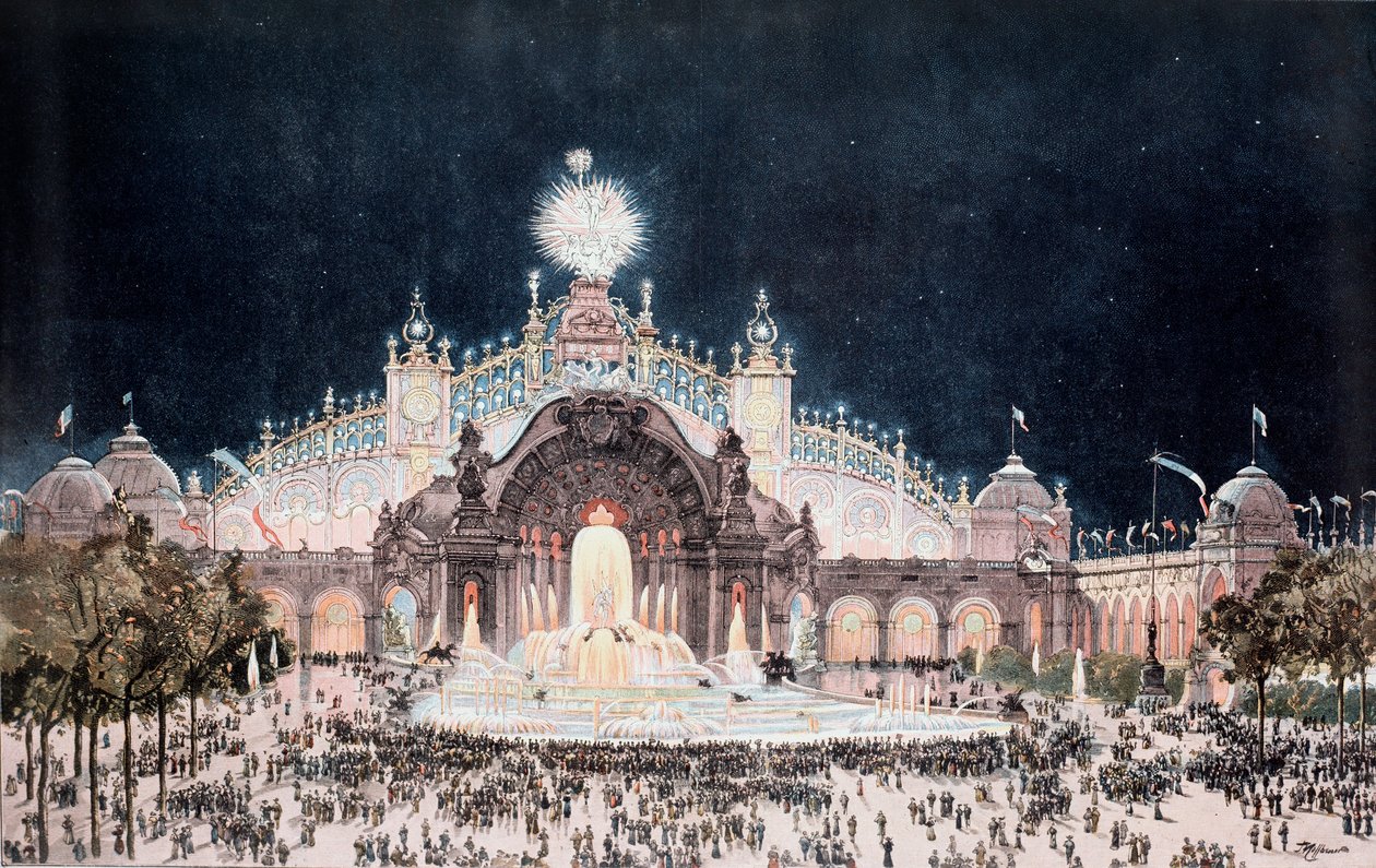 Exposição universal, vista do palácio do castelo da electricidade e da água, Paris (Imprimir de Theodor Josef Hubert Hoffbauer