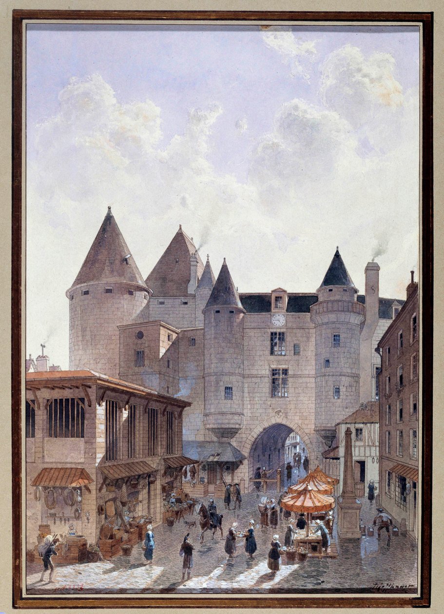 Vista do Grand Chatelet da Rue Saint Denis em Paris Aquarela de Theodor Joseph de Theodor Josef Hubert Hoffbauer