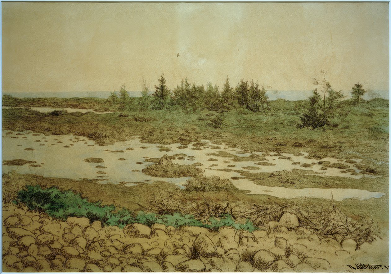 Rolling stones, água e arbustos de Theodor Kittelsen