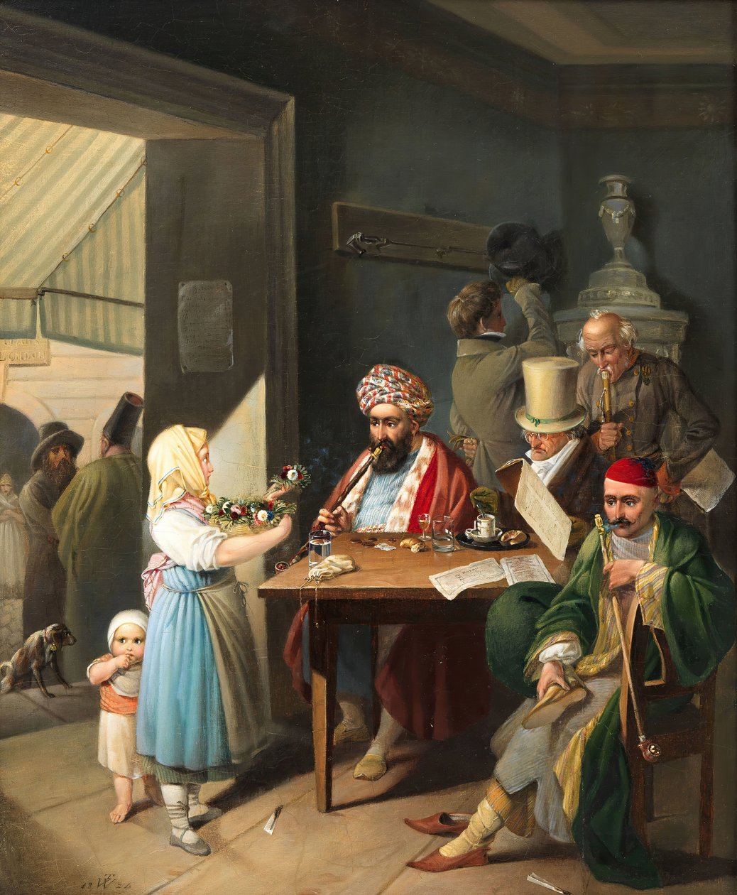 Gregos e turcos em um café vienense, 1824. de Theodor Leopold Weller