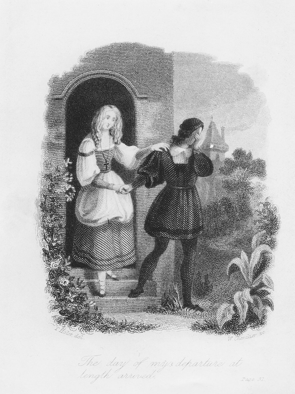 O dia da minha partida no comprimento chegou, frontispício de &39;Frankenstein&39; por Mary Shelley (1797-1851) gravado por William Chevalier (1804-66) de Theodor M. von Holst