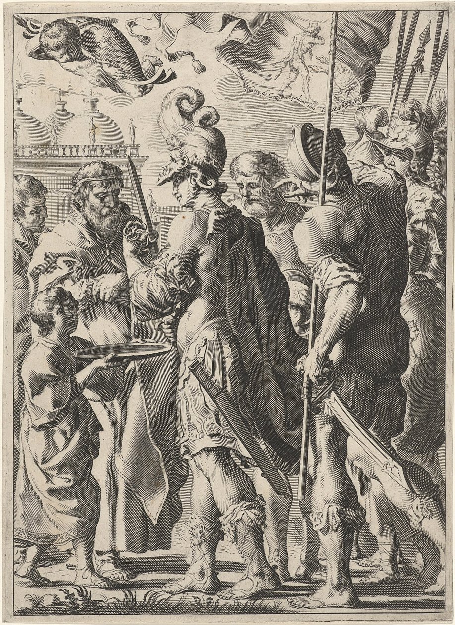 Alexandre, o Grande, cortando o nó górdio, século XVII de Theodor Matham