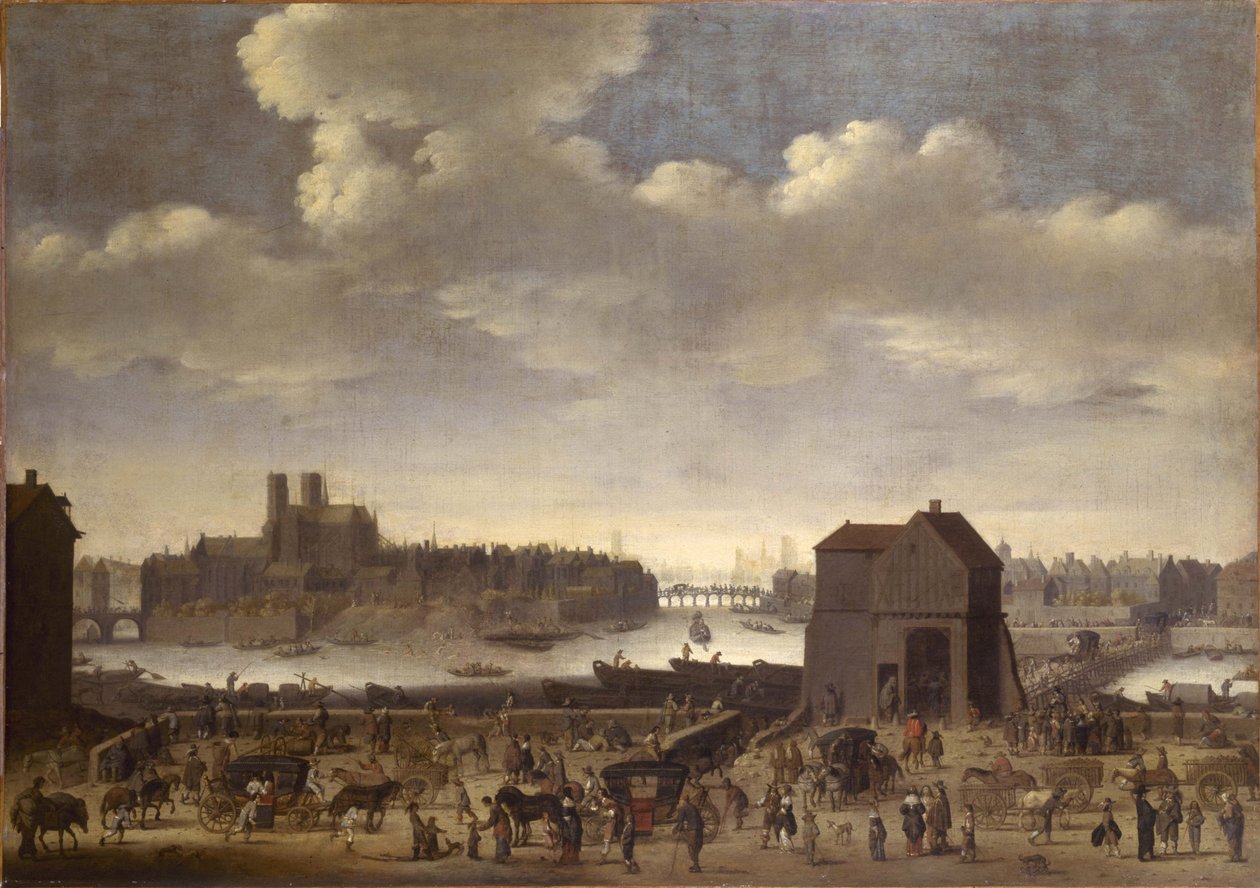 O Cais e a Ponte de la Tournelle, ca. 1646, ca. 1646 (óleo sobre tela) de Theodor Matham