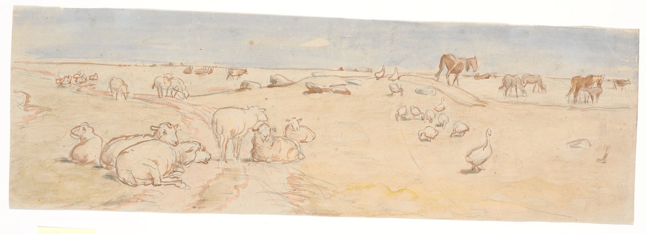 Ovelhas e gansos em Saltholm (rascunho para decoração de ponche) de Theodor Philipsen